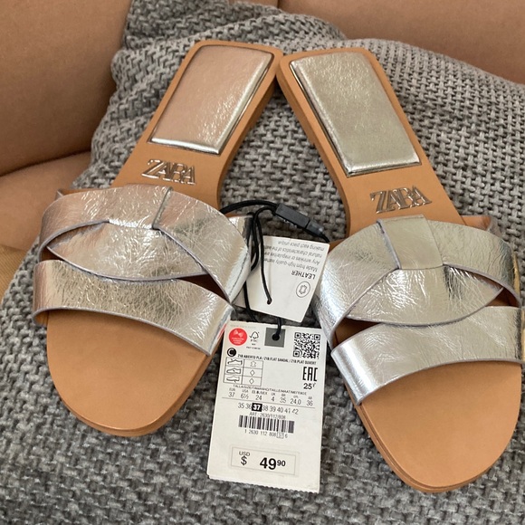 Zara Women's Metallic Silver or Gold Sandals size 37 - Picture 2 of 10